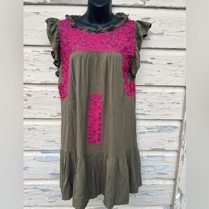 J.Marie Kelsea Mexican Oaxacan BoHo Festival Silk Embroidered Mini Dress L